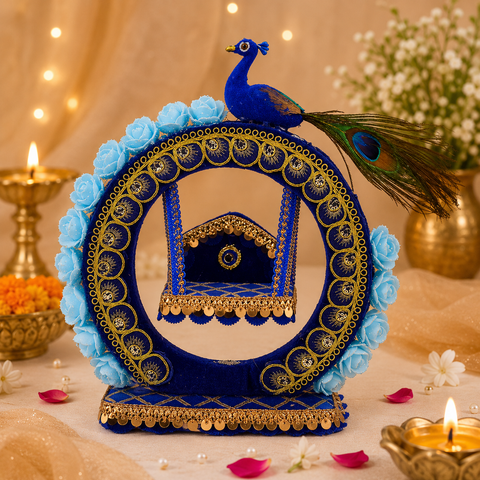 Decorative Laddu Gopal Ji Jhula - Divine Swing with Peacock Design