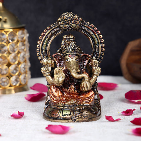 4.6 inch brass Lord Ganesha idol for home temple, handcrafted divine Ganpati murti for puja and decor. No.1 Brass Idol Store www.satvikstore.in 
