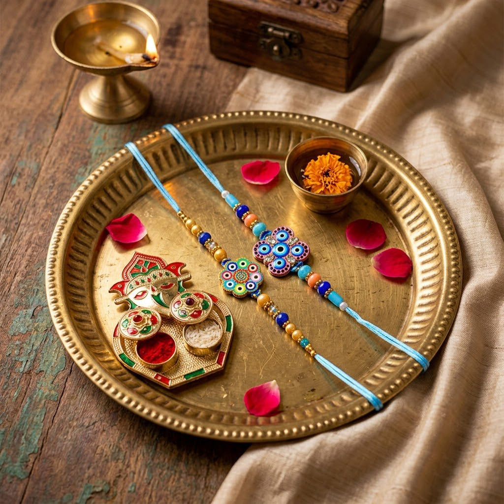 Floral and Clover Evil Eye Designer Rakhi (Set of 2)