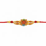 Sacred Om Center Golden Beaded Red Thread Rakhi