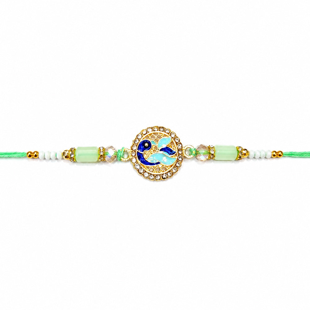 Elegance Peacock Feather Art Enamel Designer Rakhi