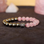 Rose Quartz Buddha & Golden Pyrite Bracelet With Selenite Zodiac Plate Combo