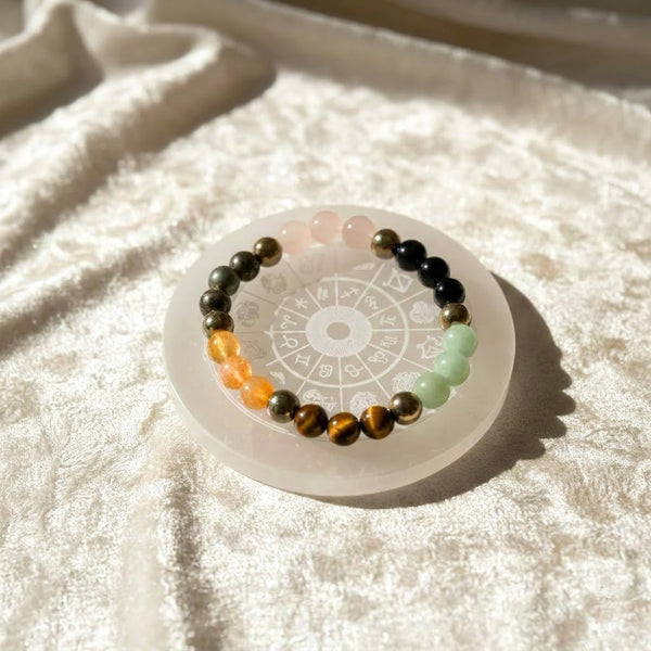 Dhan Yog Bracelet & Zodiac Selenite Plate Wealth Combo
