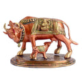 6.7 inch antique brass Kamdhenu cow with calf idol, symbolizing prosperity, wealth, and divine blessings. India’s Largest Brass Idols Brand - www.satvikstore.in
