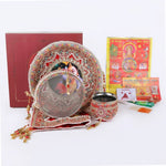 11 Pc Decorative Red Embroidery Karwa Chauth Thali Set
