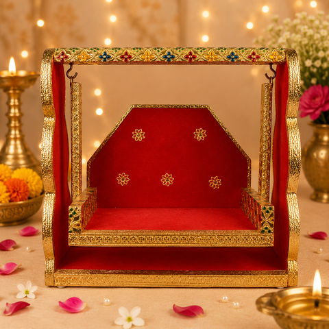 Red Velvet and Meenakari Unique Jhula for Laddu Gopal