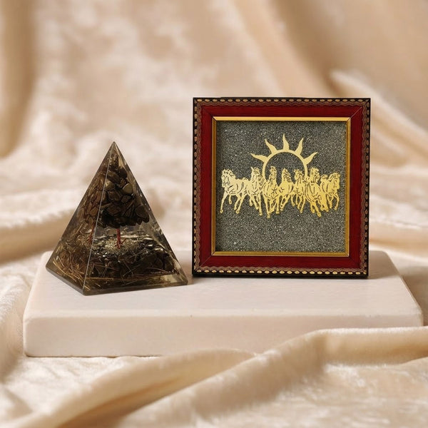 7 Horses Raw Pyrite Frame + Pyrite Tree Pyramid Combo