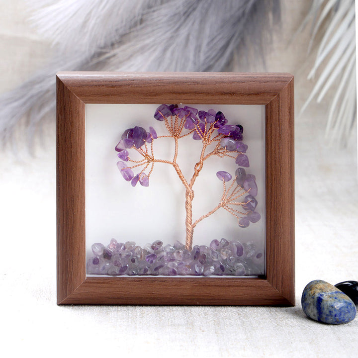Amethyst healing stone tree with frame for peace and spiritual balance. India’s Largest Puja Accessories Brand- www.satvikstore.in