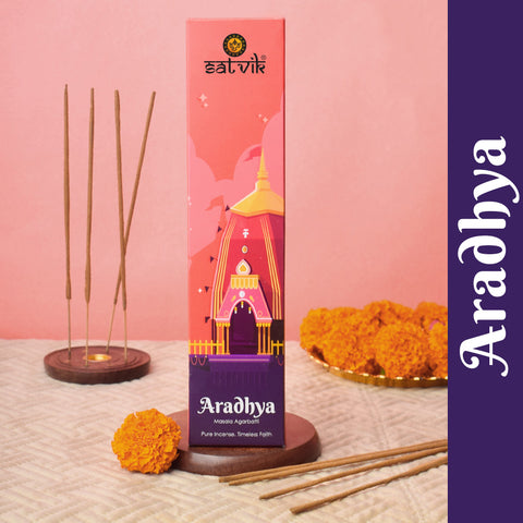 Aradhya Pure Masala Incense Sticks box for meditation, prayer, and relaxation. India’s Largest Pooja Accessories Brand - www.satvikstore.in