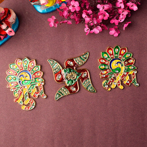 Auspicious Shubh Labh with Swastik wall sticker set in vibrant traditional design, ideal for welcoming prosperity and positive vibes into your home or pooja space. India’s Largest Pooja Accessories Brand – www.satvikstore.in 