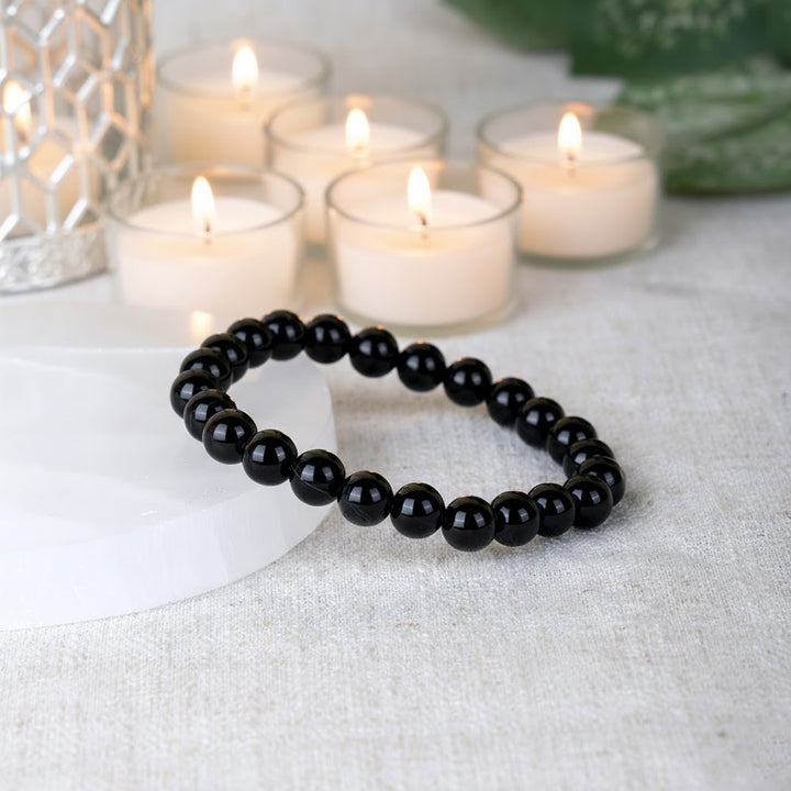 Authentic Black Onyx Crystal Bracelet for Reiki Healing with 8MM Beads for Protection and Strength. India’s Largest Pooja Accessories Brand – www.satvikstore.in