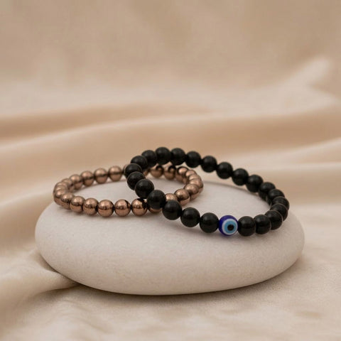 black obsidian evil eye bracelet golden pyrite bracelet protection prosperity combo. India’s Largest Puja Accessories Brand- www.satvikstore.in