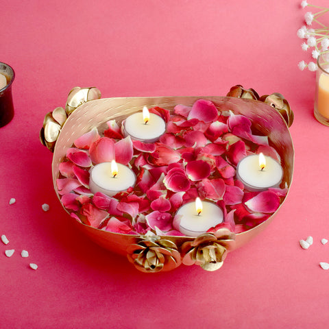 Blossom Elegant Gold Urli – Luxurious gold-finished urli with a blooming design, perfect for festive, spiritual, and decorative home accents. India’s Largest Pooja Accessories Brand – www.satvikstore.in