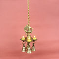Intricately designed Brass Chaumukh Peacock Hanging Diya featuring four-faced oil lamps and detailed peacock motifs, adorned with hanging bells—perfect for temples, home mandirs, or festive decorations. India’s Largest Pooja Accessories Brand – www.satvikstore.in