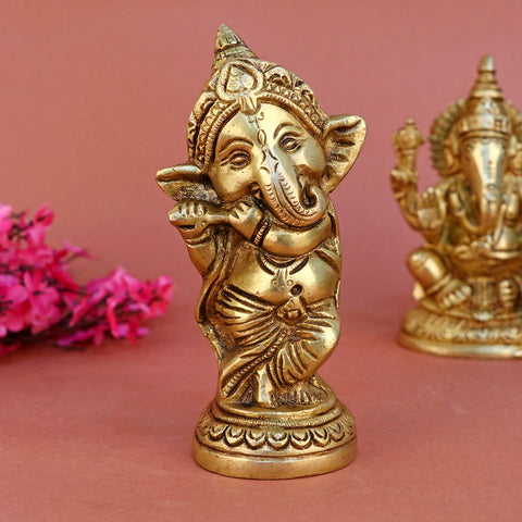 5.6 Inch Brass Cute Baby Ganesha Idol