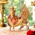5.2 Inch Kamdhenu Brass Idol featuring the sacred cow goddess with calf, finely handcrafted for home temple, Vastu, and auspicious gifting. No.1 Brass Idol Store www.satvikstore.in 