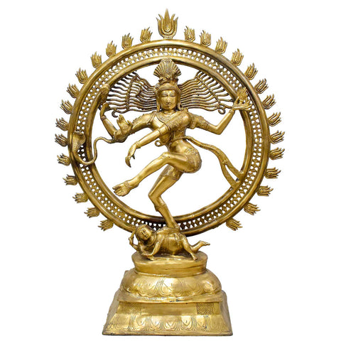 41-Inch Large Brass Nataraja Statue - Dancing Shiva in Fire Arch