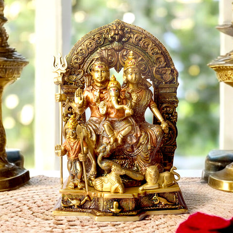 11.6 Inch Brass Sampurna Shiv Parivaar Idol: Complete Lord Shiva Family Statue