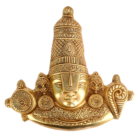 Brass Idol of Tirupati Balaji Maharaj Face Wall Hanging for Home & Temple Decor. Murti is a symbol of Strength, Happiness, and&nbsp;positive energy made from Virgin Quality Brass for long-lasting use. Handmade product from the Artisanship of India's Craftsman Using Modern Style. India's Largest Puja Accessories Brand - Satvik