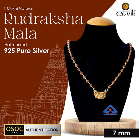 Certified authentic 1 Mukhi Rudraksha mala with silver capping for spiritual awakening, meditation, and divine connection India’s Premium Jap Mala Store - www.satvikstore.in