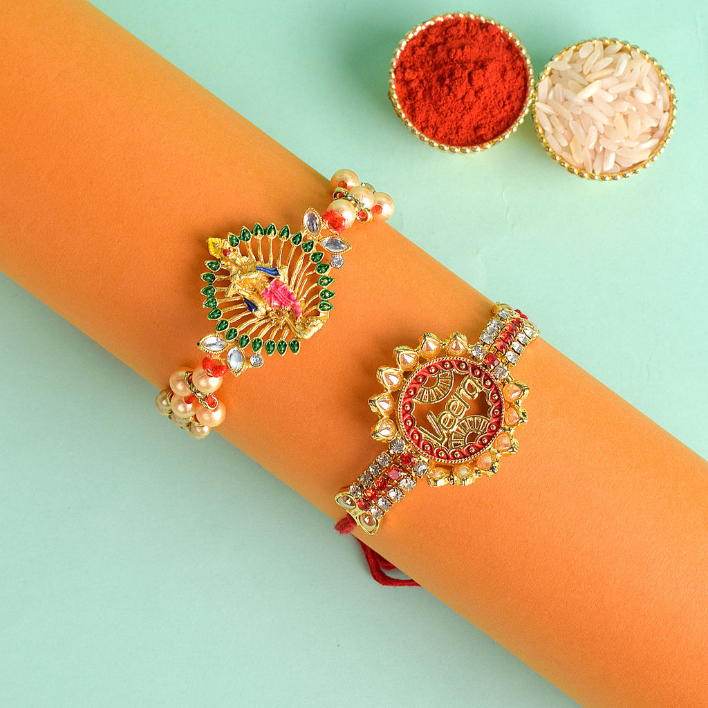 Set of 2 Traditional Rakhis for Brothers with Roli Chawal and Ram Sita Stickers – Raksha Bandhan Gift Pack. India’s Largest Pooja Accessories Brand - www.satvikstore.in