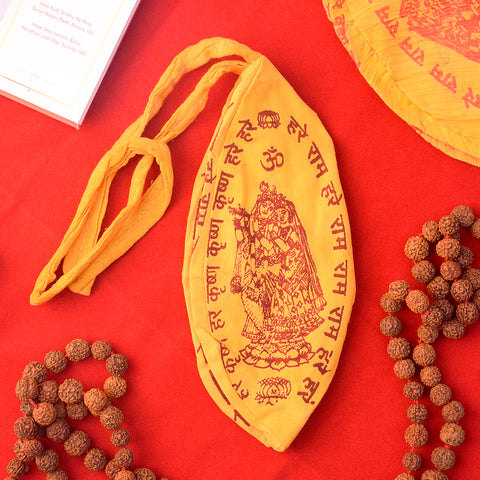 100% Cotton Hare Ram Hare Krishna Printed Jap Mala Jholi Bag in Kesari color – India’s Largest Pooja Accessories Brand – www.satvikstore.in