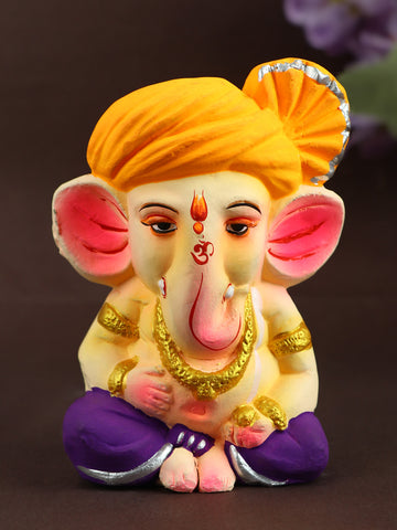 4.3 Inch Cute Eco Friendly Colorful Bal Ganesha With Orange Pagdi