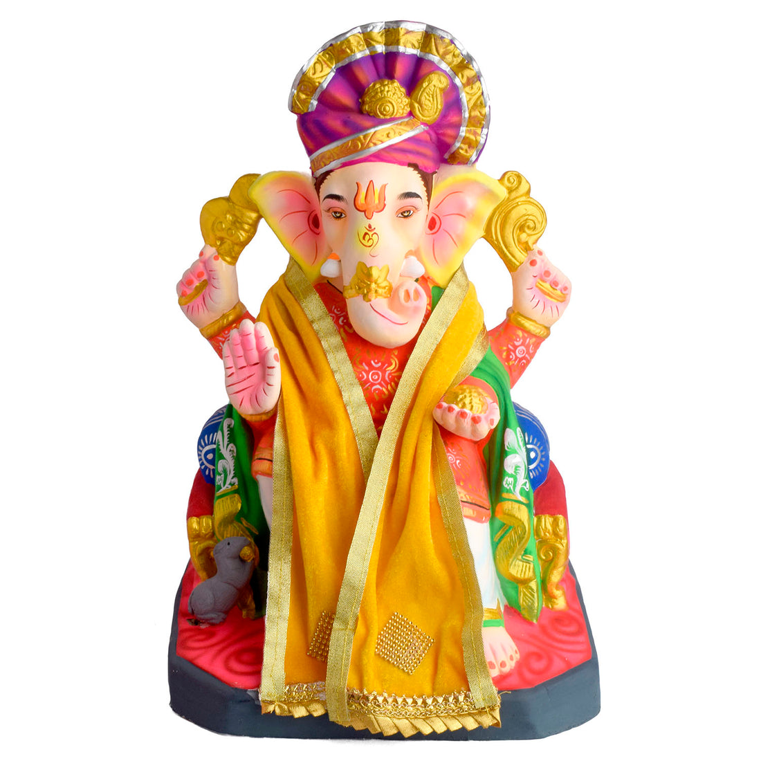 Decorative Yellow Velvet Ganpati Idol Patka - 15 Inch