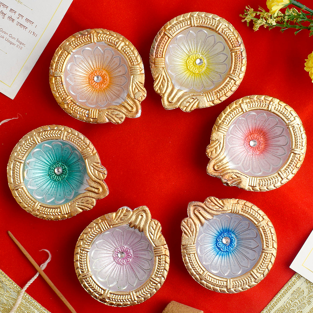 Crafted Light Stunning Clay Diyas for Diwali Celebrations Set of 6
