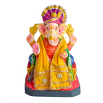 Elegant Yellow Velvet Ganpati Idol Patka with Stone Floral Medallions