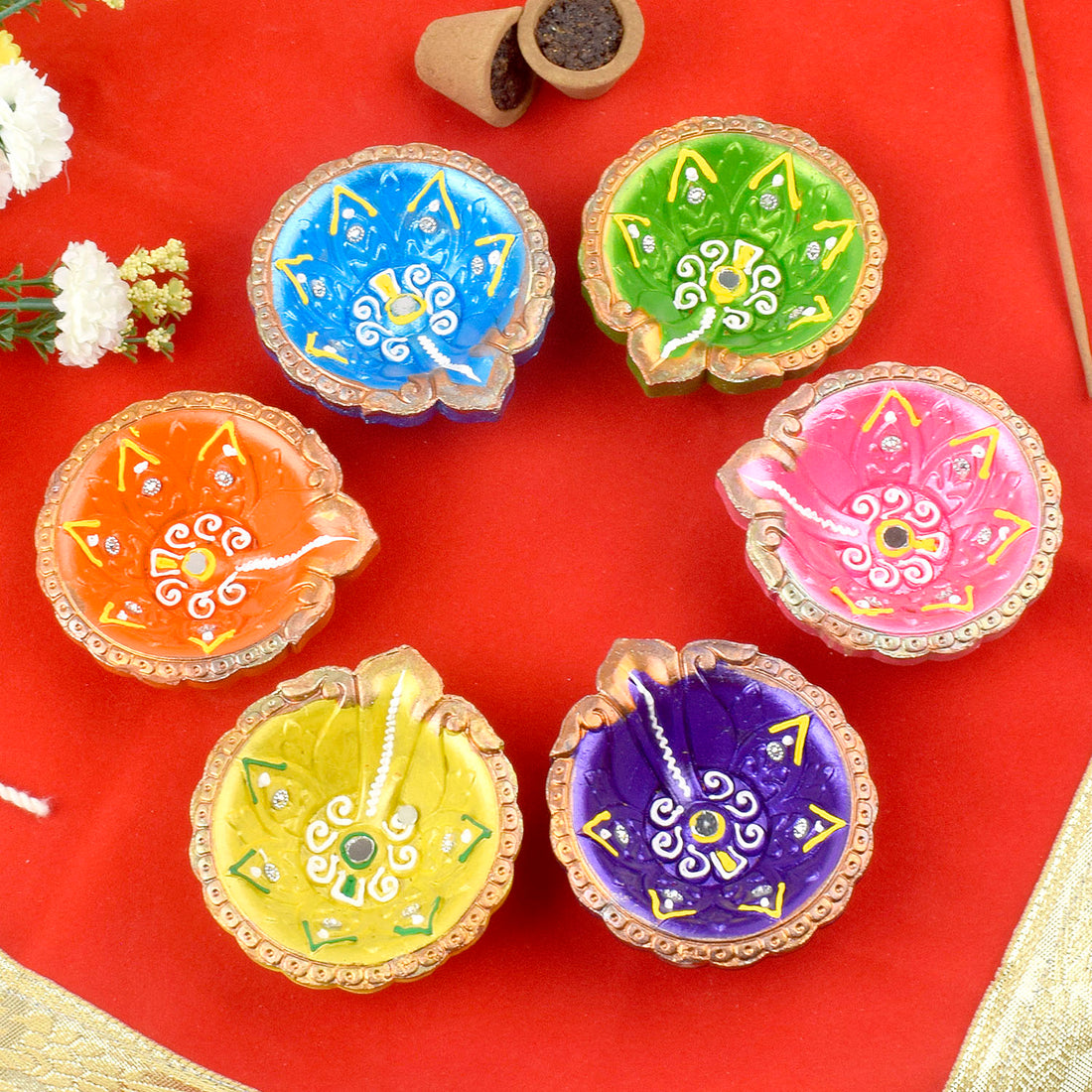 Joyful Gleam Celebratory Clay Diyas for the Festival of Lights Set of 6