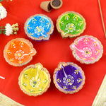 Joyful Gleam Celebratory Clay Diyas for the Festival of Lights Set of 6