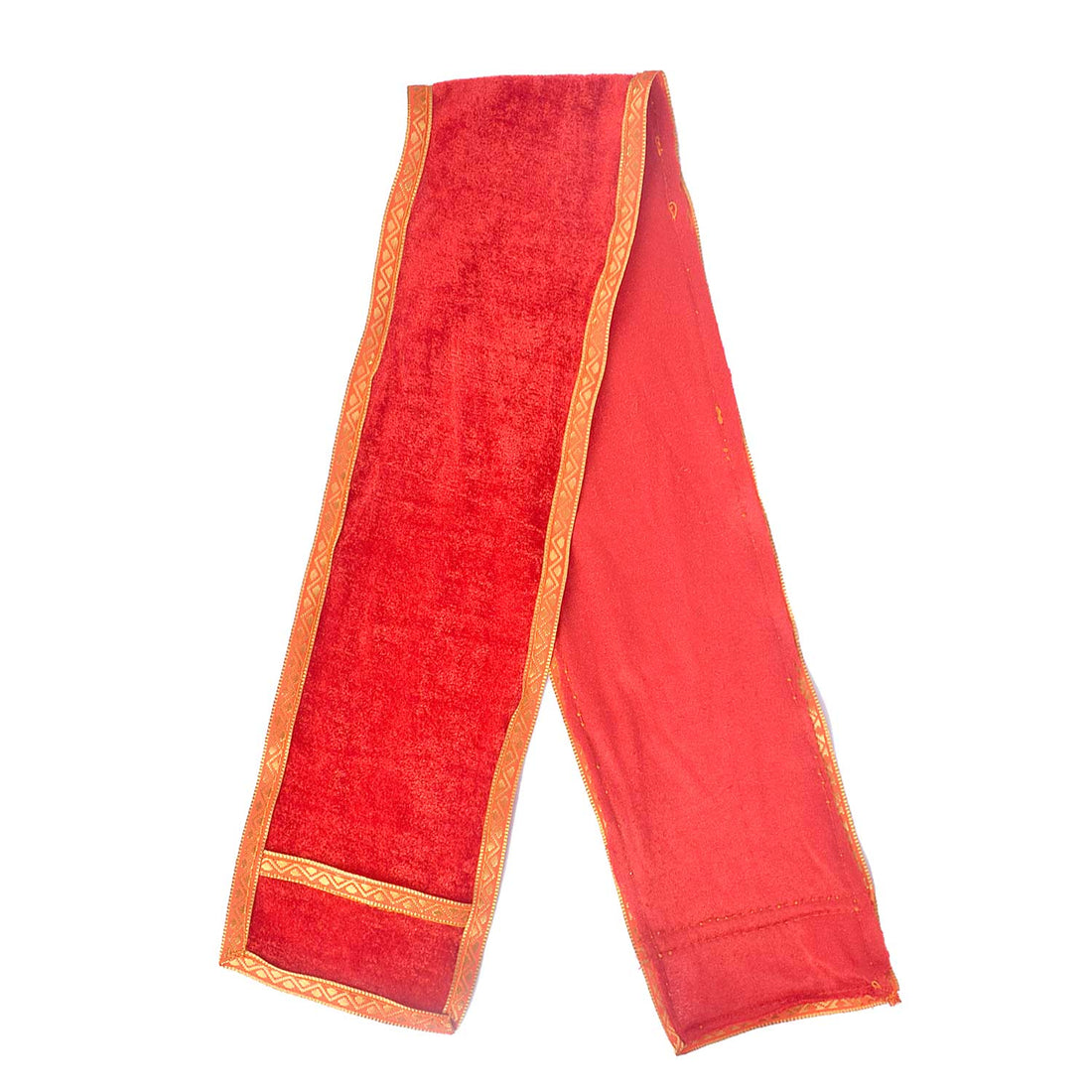 Red Velvet Ganpati Idol Patka with Zig-Zag Gold Border - 32 Inch