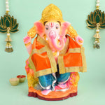 Orange Velvet Ganpati Idol Patka With Classic Gold Border