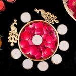 Decorative Brass Peacock Flower Urli with Tea Light