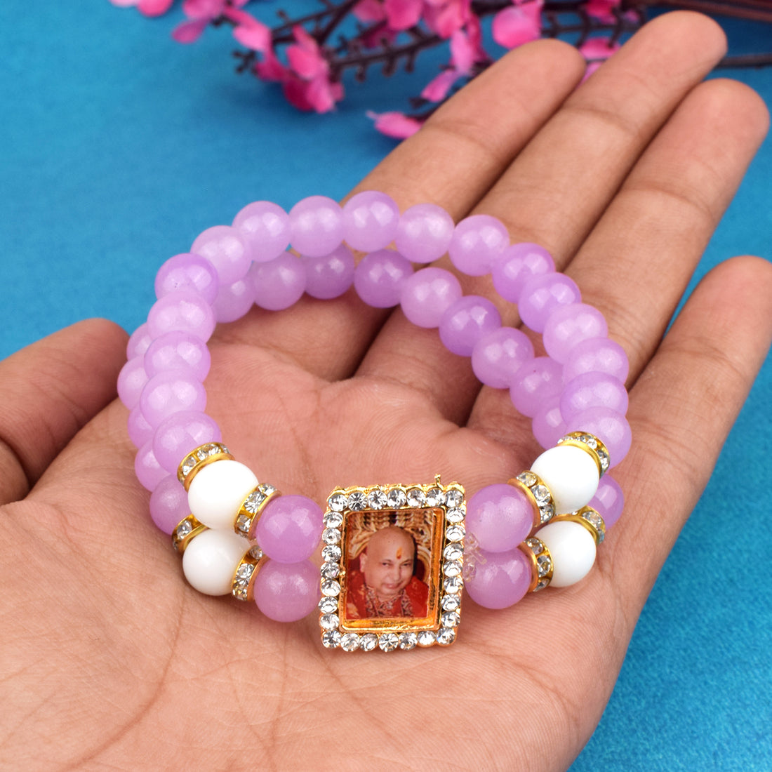 Mauve Beaded Guru Ji Maharaj Handmade Bracelets for Men and Women