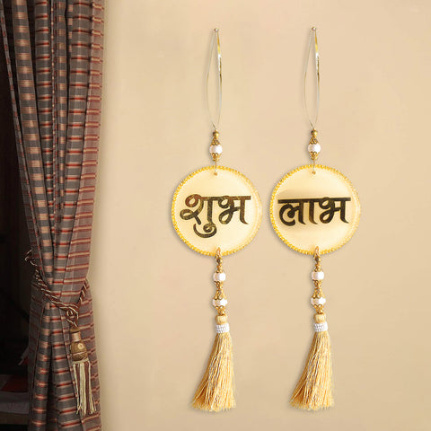 Resin Shubh Labh With Tassels Latkans 1Pair For Wall Decoration