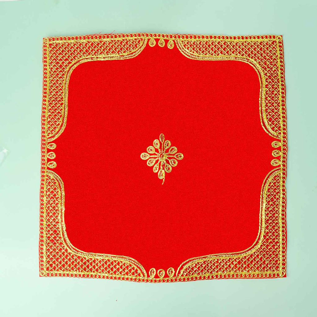 Designer Border Velvet Aasan 16x16 Inch Pack of 4 with Golden Lace Border. India’s Largest Pooja Accessories Brand - www.satvikstore.in