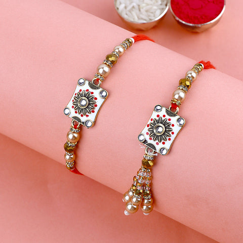 Designer Bhaiya Bhabhi Rakhi Set with Pearl Beads India’s Largest Pooja Accessories Brand – www.satvikstore.in
