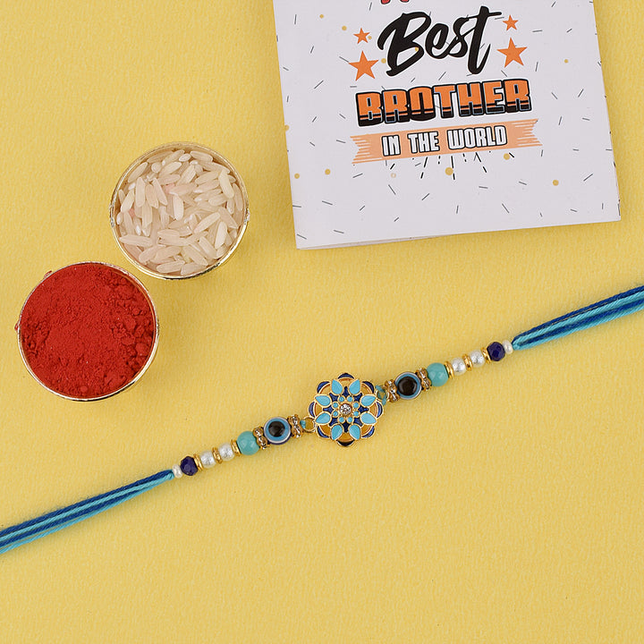Designer Blue Evil Eye Rakhi with Floral India’s Largest Pooja Accessories Brand – www.satvikstore.in
