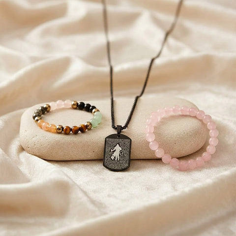 dhan yog bracelet rose quartz bracelet hanuman chalisa pendant wealth love protection combo. India’s Largest Puja Accessories Brand- www.satvikstore.in