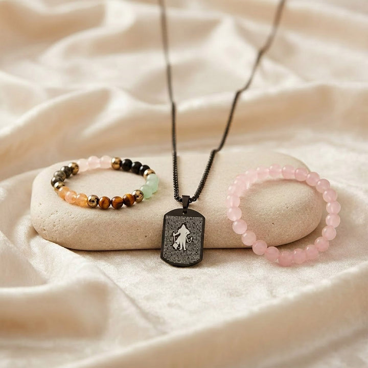 dhan yog bracelet rose quartz bracelet hanuman chalisa pendant wealth love protection combo. India’s Largest Puja Accessories Brand- www.satvikstore.in