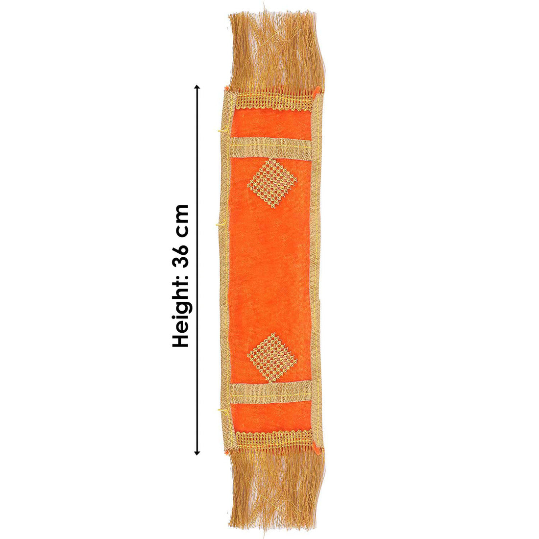 Orange Velvet Ganpati Idol Patka with Gold Lace 14 Inch
