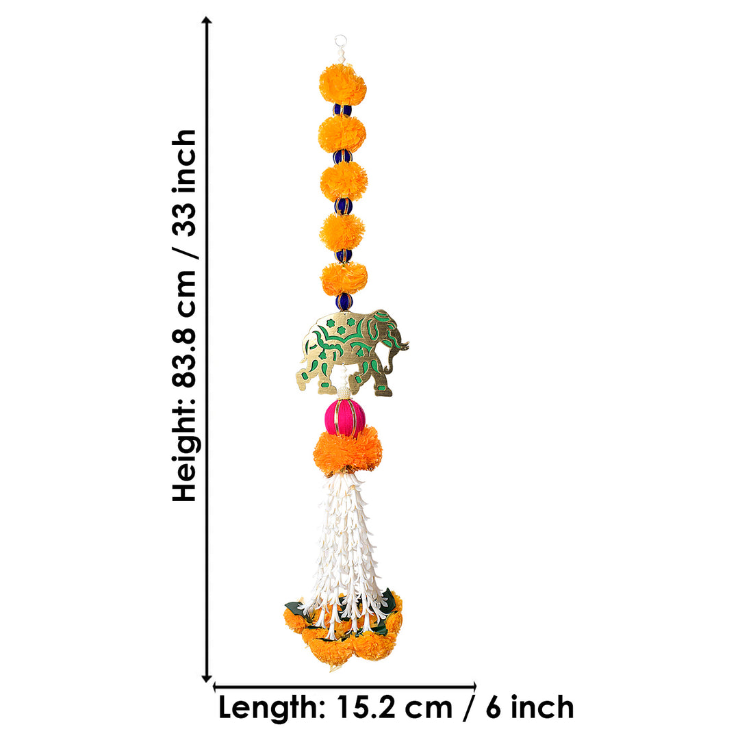 Artificial Marigold Flowers with Elephant Wall Hanging Latkans For Wall Decoration