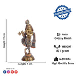 7.5 Inch Lord Krishna Brass Idol with Flute