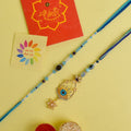 Designer Couple Rakhi Set for Bhaiya and Bhabhi with Roli Chawal and Ram Sita Stickers – Raksha Bandhan Gift Combo. India’s Largest Brass Idols Brand - www.satvikstore.in