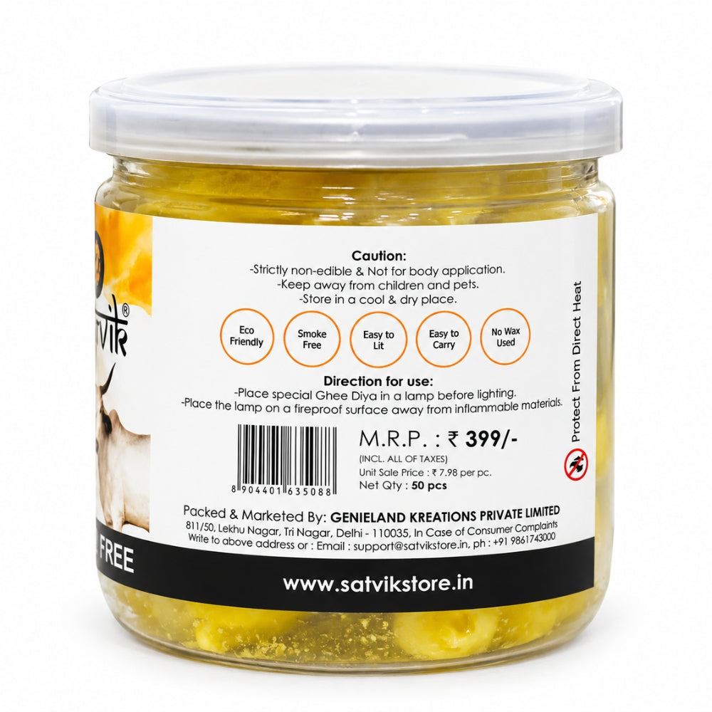50 Pc Pure Cow Ghee Diya Wicks (Wax Free)