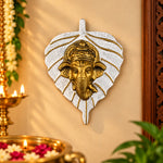 1 Pc Lord Ganesh Face on Leaf Patta Wall Hanging White