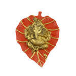 Lord Ganesh on Leaf Patta Wall Hanging - Red