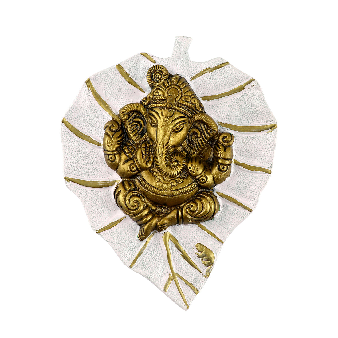 Lord Ganesh on Leaf Patta Wall Hanging - White